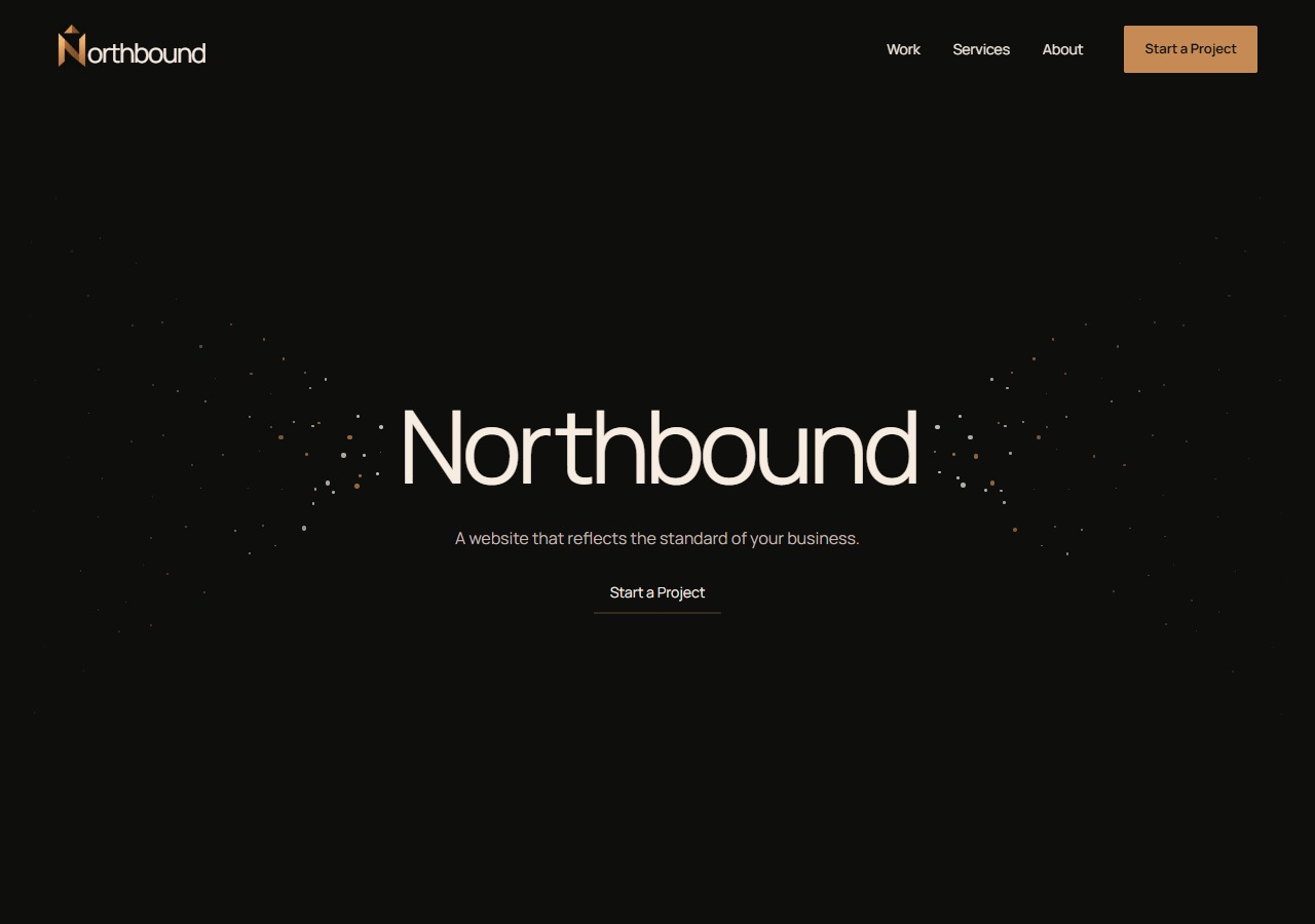 Northbound homepage with centered studio name and sparse gold point fields